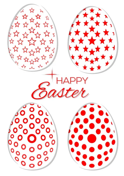 Set de elegantes huevos de Pascua sobre un fondo blanco. Colección de huevos de Pascua con diferentes patrones — Vector de stock