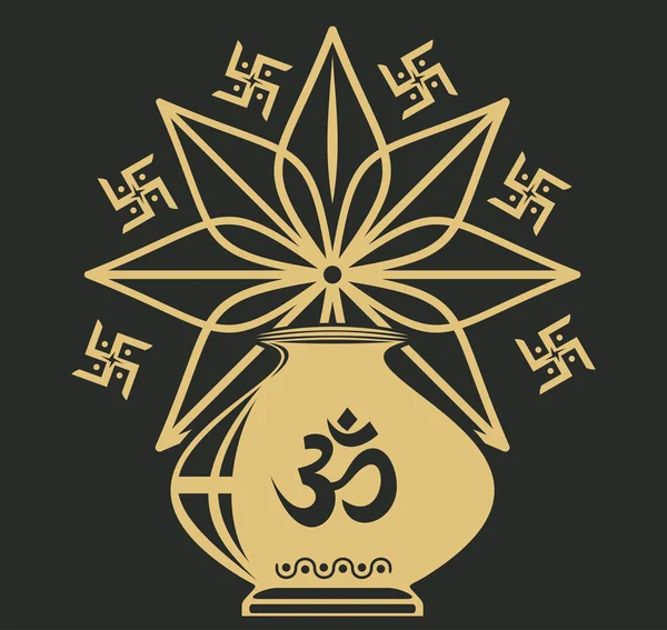 Indian festival icon with Kalasha also kalash — Stock Vector