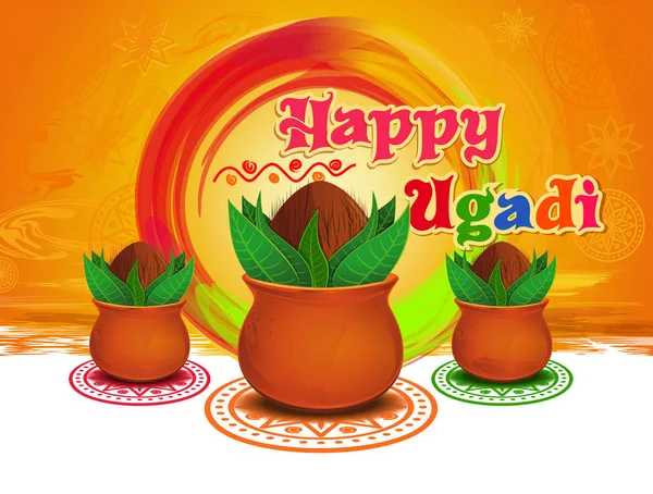 Feliz Ugadi y Gudi Padwa. Vacaciones hindúes — Vector de stock