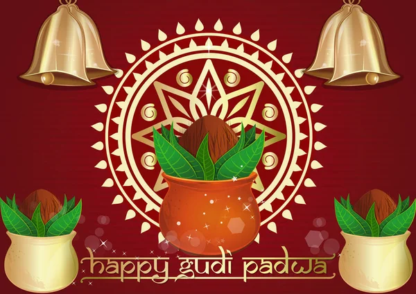 Feliz Gudi Padwa. Kalash para Gudi Padwa y Ugadi — Vector de stock
