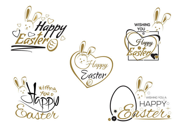 Set Easter lettering, Easter bunny and Easter eggs
