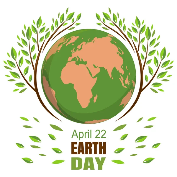 Planetas y hojas verdes. 22 de abril. Feliz Día de la Tierra — Vector de stock
