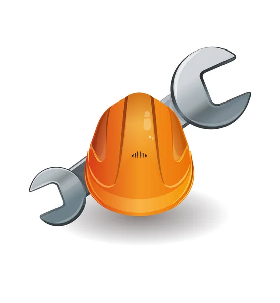 Working hard hat and wrench — Stock Vector