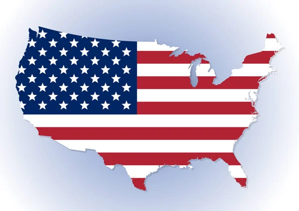 Mapa dos EUA com a bandeira nacional no interior — Vetor de Stock