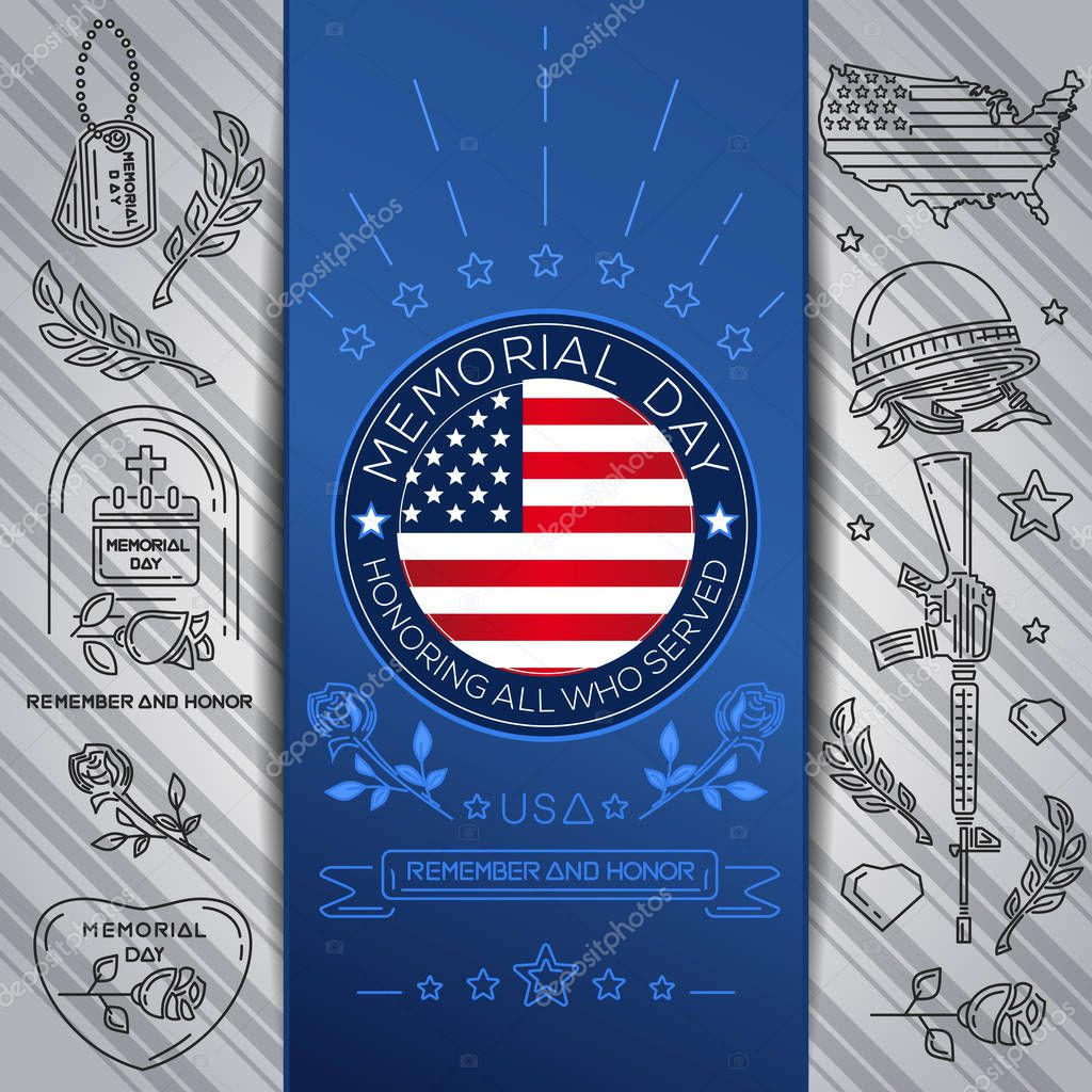 Memorial Day poster design. Honoring all who served. Remember and honor. Federal holiday in the USA. Vector illustration