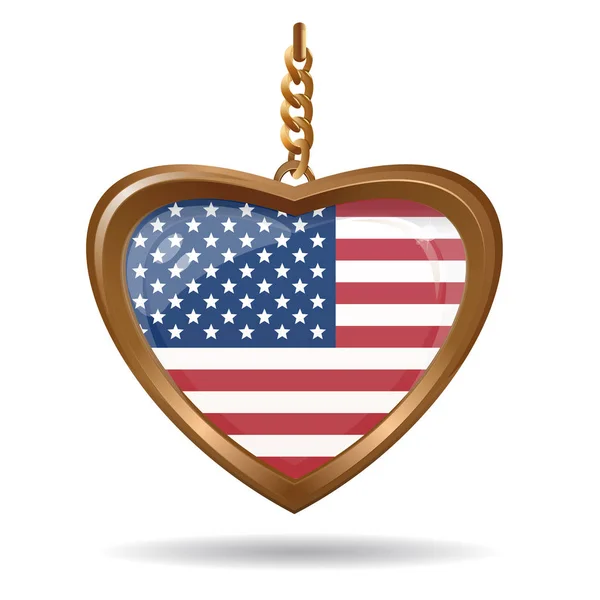 Bandeira dos EUA dentro de um medalhão de ouro — Vetor de Stock