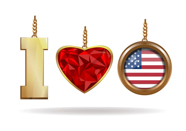 I love USA. Patriotic jewelry. I love America — Stock Vector