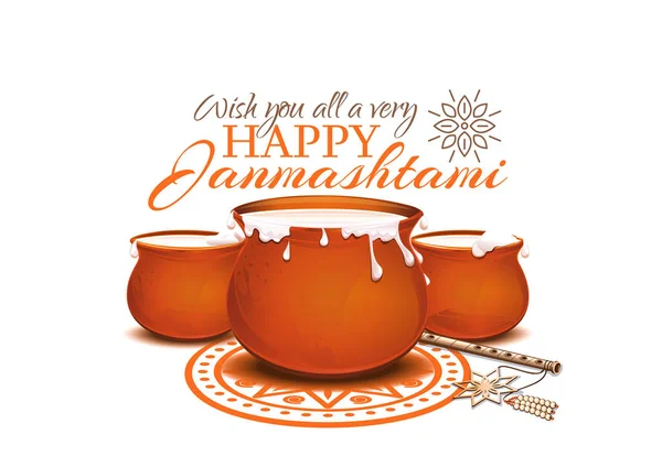 Tarjeta de felicitación para Krishna Janmashtami — Vector de stock