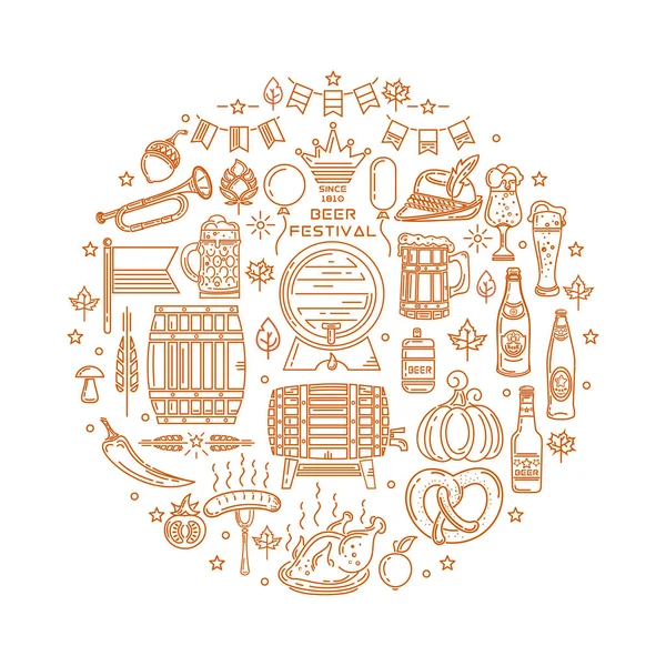 Oktoberfest için ayarla çağdaş çizgi Icons set — Stok Vektör