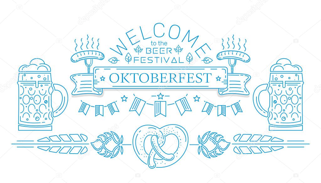 Oktoberfest line logo design. Welcome to the beer festival. Invitation to the Beer Festival. Vector illustration