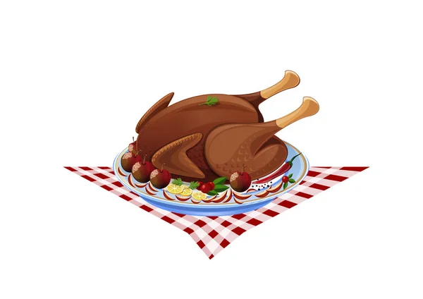 Roast turkey on a plate — Stock Vector