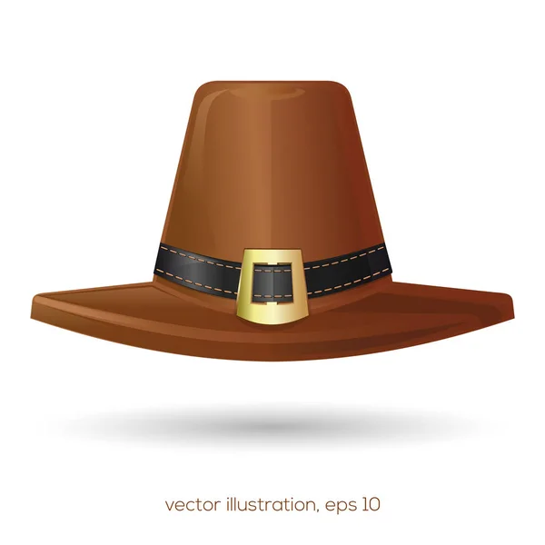 Chapeau de pèlerins marron avec une boucle — Image vectorielle