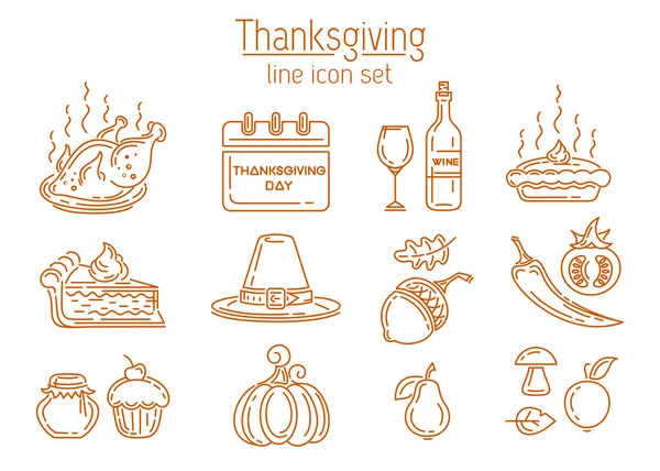 Thanksgiving lijn pictogrammenset — Stockvector