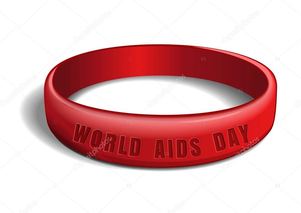 World AIDS Day design. Red plastic bracelet with an inscription - World AIDS Day. Vector illustration isolated on white background