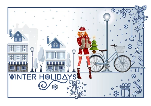 Ευχετήρια κάρτα για τις χειμερινές διακοπές — Διανυσματικό Αρχείο