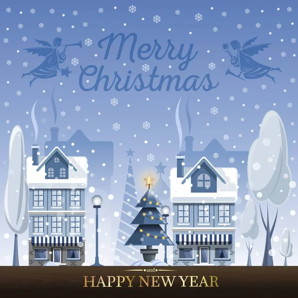 Cartão de felicitações de Natal com anjos de Natal —  Vetores de Stock