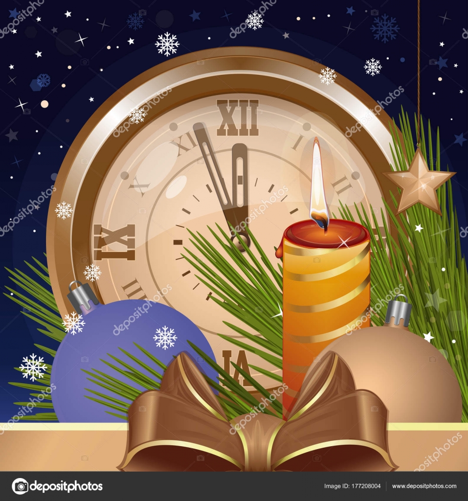 Christmas background with antique clock Stock Vector Image by