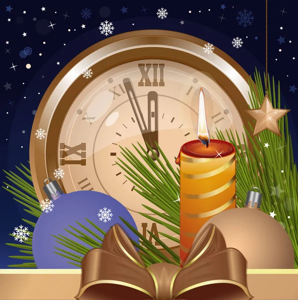 Fond de Noël avec horloge antique — Image vectorielle
