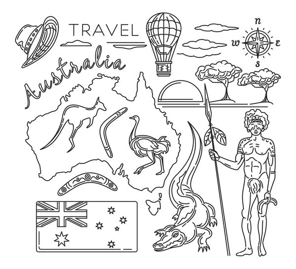 Travel Australia line icons set