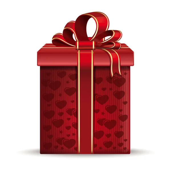 Boîte cadeau rouge avec des coeurs — Image vectorielle