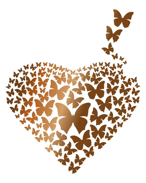 Heart consisting of gold flying butterflies — Stock Vector