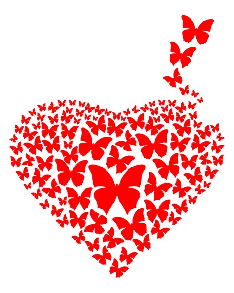 Червоне серце з літаючих метеликів — стоковий вектор