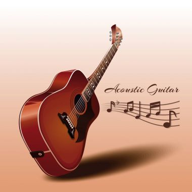 Ahşap akustik gitar ve notlar