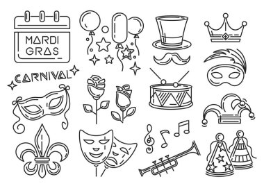 Mardi Gras karnavalı satır Icons set