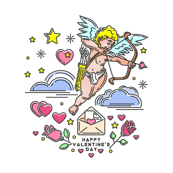 Design romântico com Cupido para o Dia dos Namorados —  Vetores de Stock