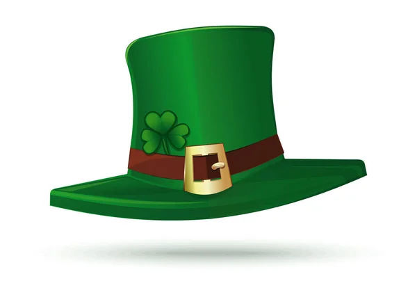 Green leprechaun hat with clover leaf — Stock Vector