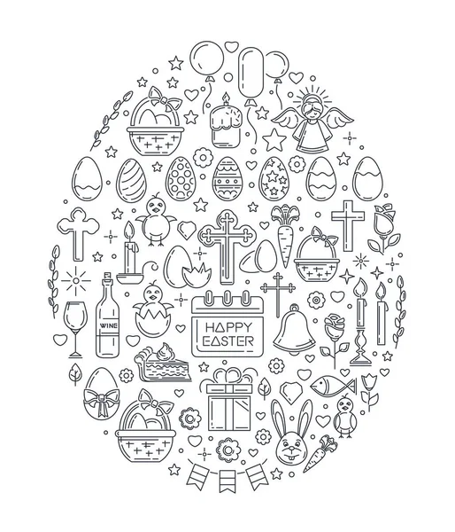Ensemble icône ligne de Pâques — Image vectorielle