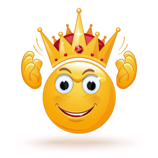 King emoticon wears a crown — Stock Vector