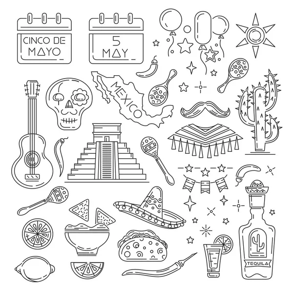 Cinco de Mayo Line Icons — стоковий вектор
