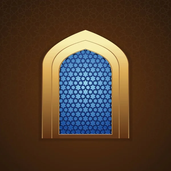 清真寺窗口与阿拉伯语图案的贺卡和背景 伊斯兰设计 伊斯兰建筑 矢量插图 — 图库矢量图片
