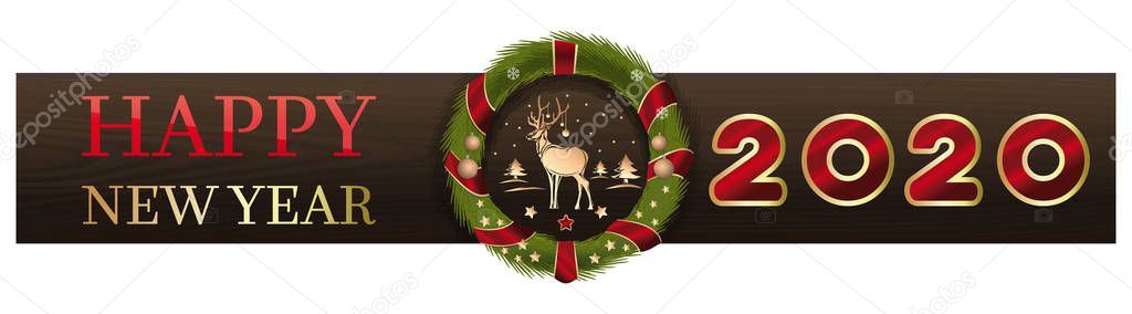 New Year 2020 design with a Christmas wreath