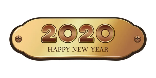 Happy New Year 2020. Inscription on a gold plate — Stock Vector