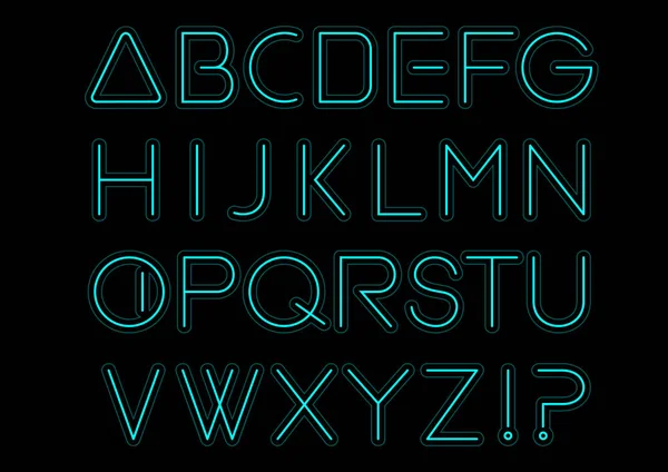 Fonte Azul Alfabeto Claro Cartas Néon Sinal Tipografia Brilhante Texto — Vetor de Stock