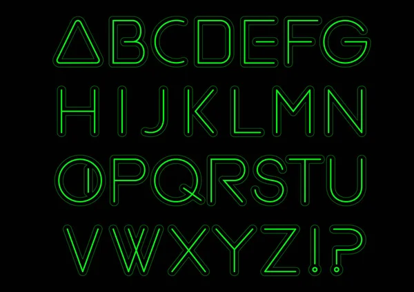 Fonte Alfabeto Luz Verde Cartas Néon Sinal Tipografia Brilhante Texto — Vetor de Stock