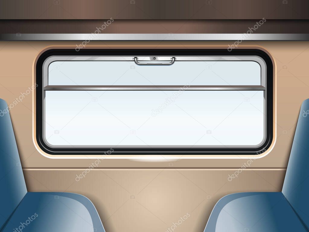 Train window. Passenger train inside. Travel and transportation by train. Train Journey. Vector illustration