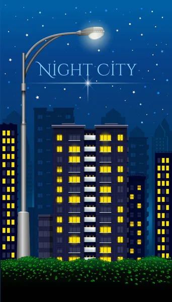 Уличная Лампа Ночном Городе Ночной Город Мегаполис Ночью Городской Пейзаж — стоковый вектор