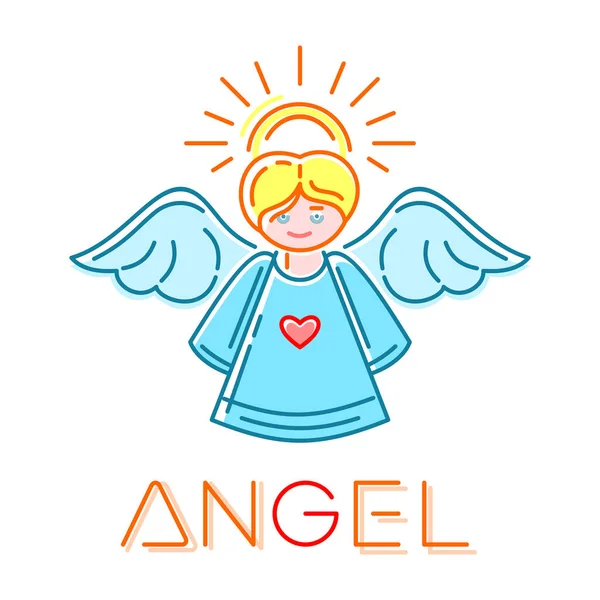 Ícone Logotipo Cor Linha Angel Design Minimalista Anjo Voador Com —  Vetores de Stock