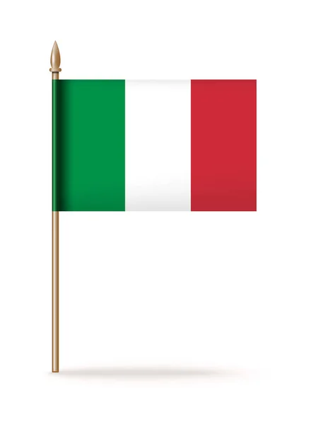 意大利的国旗 意大利三色旗图标 意大利国旗挂在金色旗杆上在白色背景上孤立的向量图 — 图库矢量图片