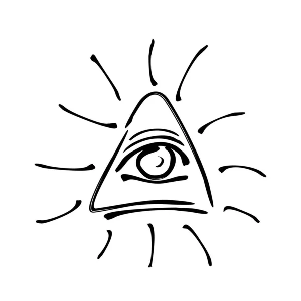 Olho Cheio Visão Olho Dentro Triângulo Estilo Doodle Desenho Mão — Vetor de Stock