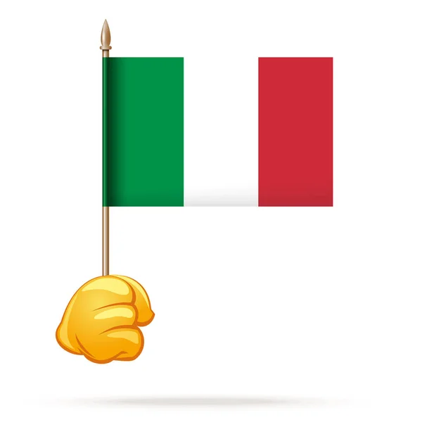 イタリアの旗を持つ漫画の手 イタリアの三色 イタリア共和国の旗 白地に独立したベクトル図 — ストックベクタ