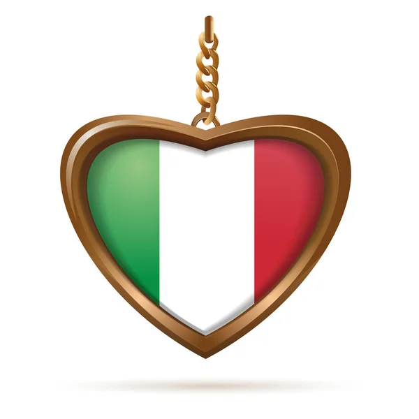 Медальйон Формі Серця Італійським Прапором Всередині Італійський Триколор Формі Серця — стоковий вектор