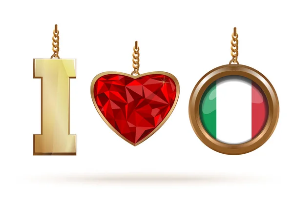 我爱意大利热爱意大利珠宝概念设计的缩写 矢量说明 — 图库矢量图片