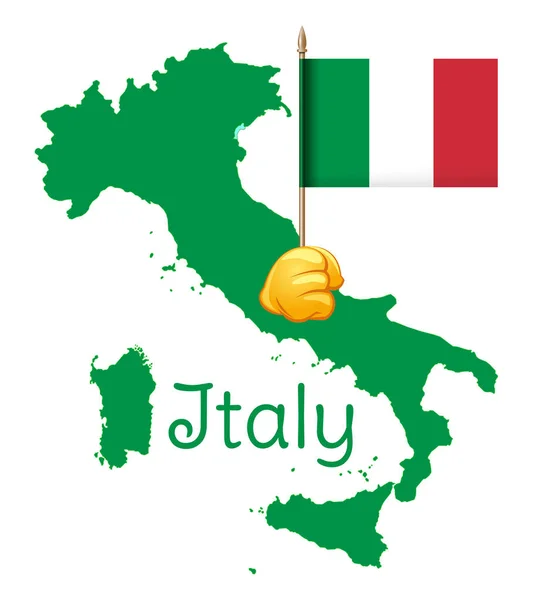 Mano Con Bandiera Italiana Sullo Sfondo Della Mappa Italia Bandiera — Vettoriale Stock