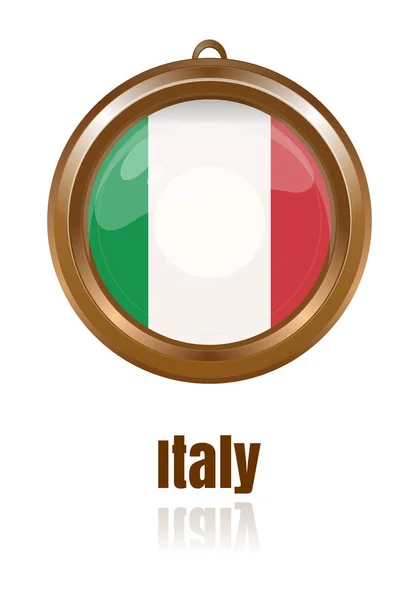 Arany Medál Olasz Zászlóval Olasz Trikolor Tricolore Olasz Köztársaság Zászlója — Stock Vector