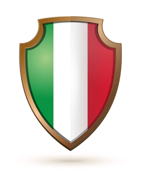 Золотой Щит Изображением Флага Италии Векторная Иллюстрация — стоковый вектор