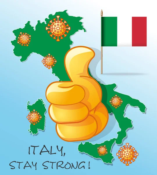 Coronavirus Symbole Auf Einem Kartenhintergrund Von Italien Italien Bleib Stark — Stockvektor